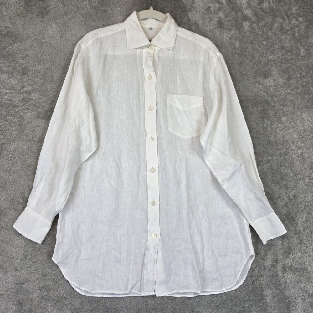 Clara Cottmann Linen Button Up Shirt Womens 42 White Tunic Made In Italy
